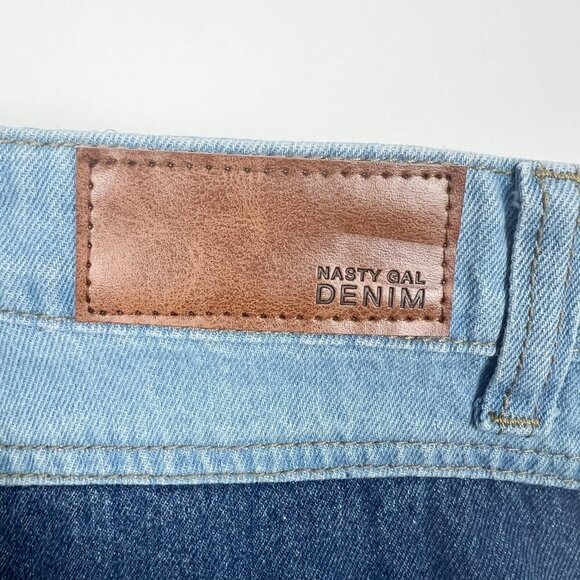Nasty Gal Collection Jeans Two Tone Denim Mom Jeans. Light/Dark Blue. Size 10 - Picture 6 of 16
